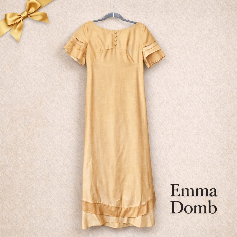 Emma Domb California Gold Satin Bow Maxi Dress Vintage